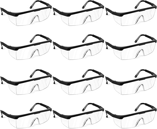 12 Pezzi Occhiali Protettivi da Lavoro, Occhiali Laboratorio Chimica Trasparenti, Occhiali Antinfortunistici da Lavoro Regolabili, Occhiali di Protezione da Lavoro per Sport di Tiro, Laboratorio - Honorern
