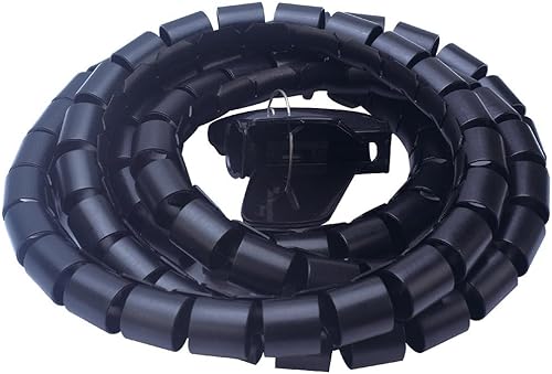 Spirale Avvolgi Cavo Flessibile, Guaina Raccogli Cavi Spiralato, Organizza Gestione dei Cavi, Clip Fermaglio Guidafilo Incluso, Lunga 180cm (D25mm, Nero) - Honorern