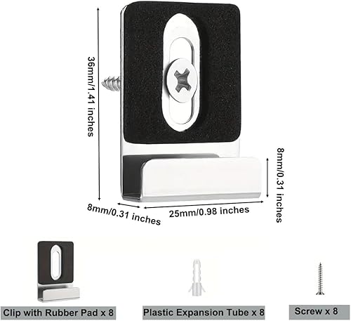Confezione da 8 clip per specchio in metallo, supporto per specchio da parete con cuscinetto in gomma a vite, gancio resistente per esporre cornici fotografiche, specchi, cartelloni - Honorern