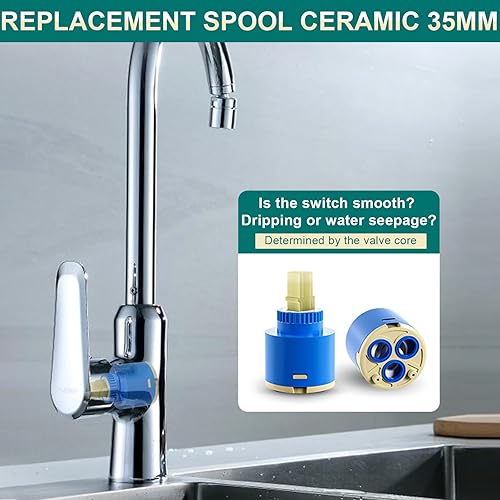 SoundZero Cartuccia a disco in ceramica, Cartuccia rubinetto per rubinetti monocomando, Cartuccia Rubinetto Miscelatore 35mm, Rubinetto di ricambio cartuccia, Cartuccia in ceramica da 35 mm (blu) - Honorern