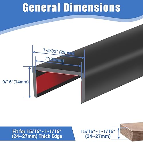 Bordatura a forma di U, bordo in gomma flessibile autoadesivo, misura 19 mm, adatta per 18-20 mm, protezione per bordi per compensato, mensola, porta dell'armadio, parte superiore del cassetto - Honorern