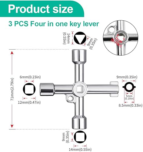 3 Pezzi Multifunzione a 4 Vie Universale Chiave Triangolare, Chiave a croce per armadietto, Chiave universale, Chiave universale per contatori - Honorern