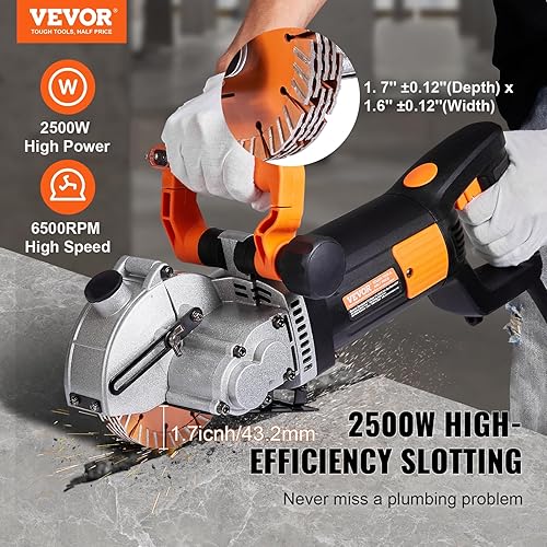 VEVOR Fresa elettrica da parete 5000 giri/min, macchina da taglio a parete, 4800 Watt, 42 mm, per mattoni, granito, marmo, cemento, Notcher Groover con 5 lame per sega - Honorern