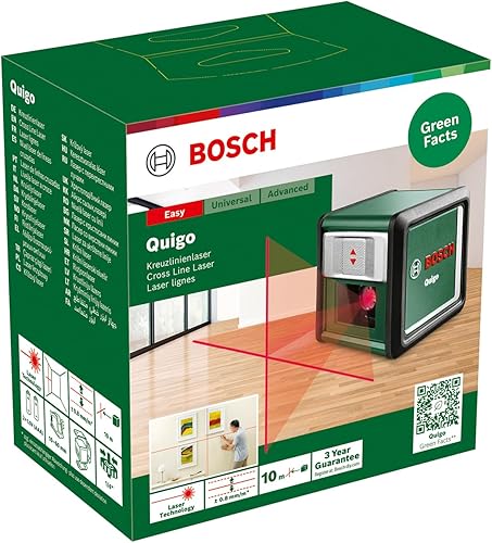 Bosch livella laser a croce Quigo con morsetto snodabile MM 2 (allineamento facile e preciso con posizionamento versatile, in cartone) - Honorern