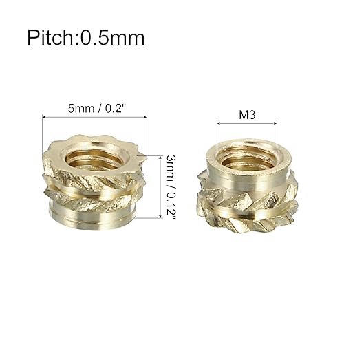 QUARKZMAN Dadi a Inserimento Scanalato, 100pz M3 x 3mm L x 5mm Od 3D Stampa Dadi in Ottone Inserti Filettati Femmina Dadi per Inserimento Inserti Termofissati in Ottone - Honorern