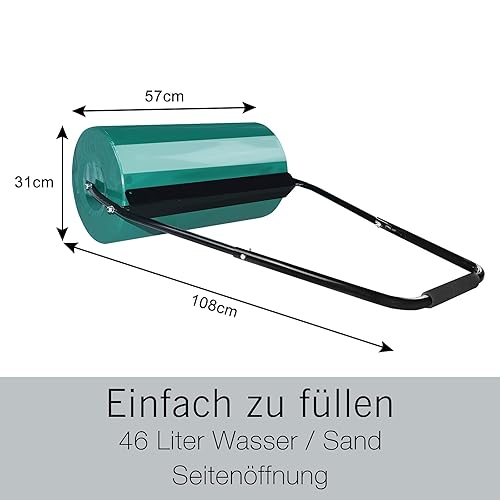 Rullo da Giardino 57cm Ø32 Prato Costruzione in Acciaio Barra del timone può Essere Riempita con Sabbia o Acqua capacità di riempimento 46L Apertura Laterale raschiatore antisporco Prato verde… - Honorern