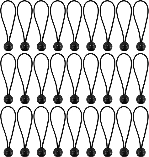 27 corde elastiche con palline da 15,2 cm, diametro 4 mm, con palline, elastici, cinghie elastiche resistenti per teloni, asta per bandierine, tenda da campeggio, baldacchino, gazebo, tendone (nero) - Honorern