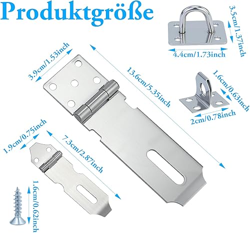 Lucchetto Haspe 4 pollici, serratura in acciaio inox 304 con serratura a chiave, trappola di sicurezza con viti lucchetto per lucchetto, armadi, con 1 fibbia corta in acciaio inox - Honorern