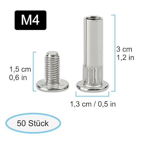 Viti di Connessione, 50 pezzi Viti per Mobili M4, Onnettori per Armadi, Viti per Connettori per Mobili, per il Collegamento e il Fissaggio di Pannelli con uno Spessore di 2,8-4 cm - Honorern