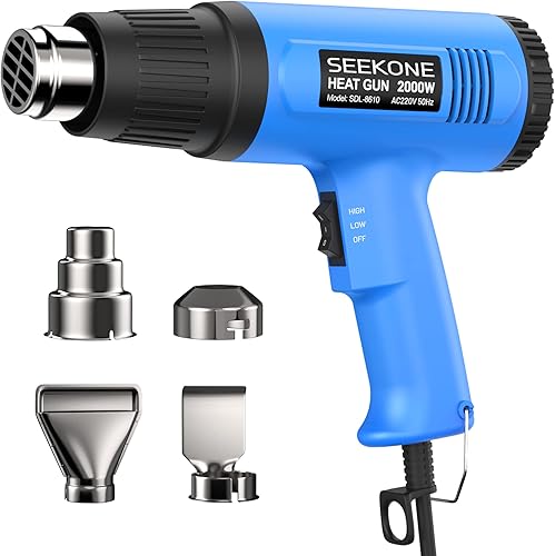 Pistola ad Aria Calda, SEEKONE Pistola Termica 2000W, 2 Temperatura (300°C/600°C) e 4 Ugelli, Nucleo Riscaldante in Ceramica, Protezione da Sovraccarico, per Rimuovere Vernice, Riscaldamento in PVC - Honorern