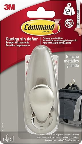 Command 16804 Gancio Metallico Punta Arrotondata, Resistente all'Acqua, L, Nichel Spazzolato, L - Honorern