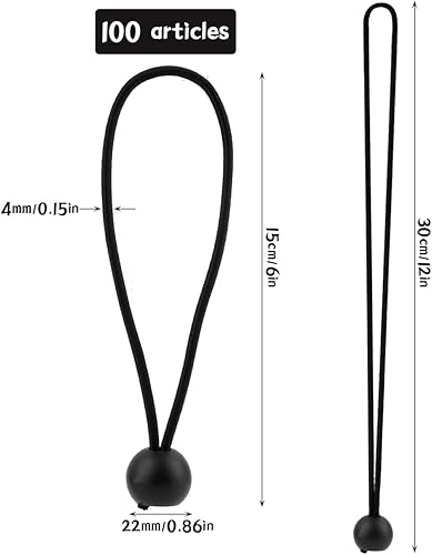 100 pezzi di Corda per Palline Rimbalzanti in Fascio Elastici con Sfera Supporto Elastici per Teloni Occhiellati Corde Elastiche a Sfera Corde Elastiche con Palline Elastici per Gazebo - Honorern