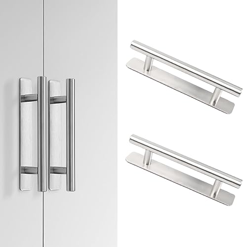 2Pezzi Maniglie Autoadesive per Mobili Cucina Armadio Adesiva, Maniglia Scorrevole per Porta Mobile Maniglia Cassetti in Alluminio, Senza Foratura per Cucina, Guardaroba, Porta del Balcone (Argento) - Honorern