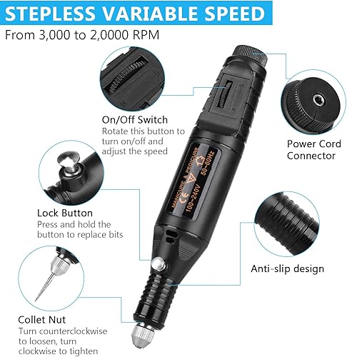 Winload 78 Pcs di Strumenti per Incisione, Incisore Elettrico con Scribe, 52 Bit e 24 Stencil per Metallo, Attrezzo per incident il Legno Metalli Plastica, Vetro, Elettrica Incisione Penna - Honorern