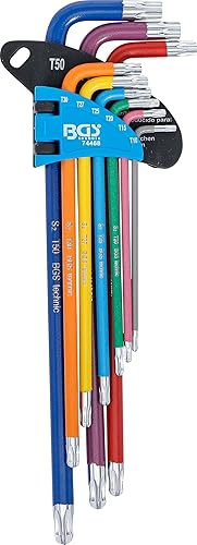 BGS 74468 | Set di chiavi angolari | Multicolour | extra lunghe | profilo a T (per Torx) con testa a sfera T10 – T50 | 9 pezzi - Honorern