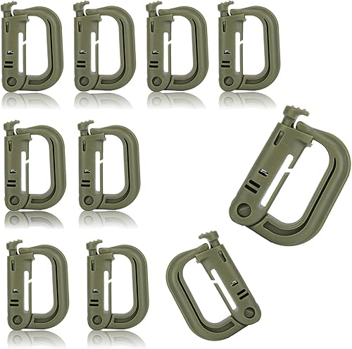 10 Pezzi Set Moschettone In Plastica, Forma a D Moschettone Tattico, Moschettoni, Verde Militare, per Borse, Abbigliamento, Regali - Honorern
