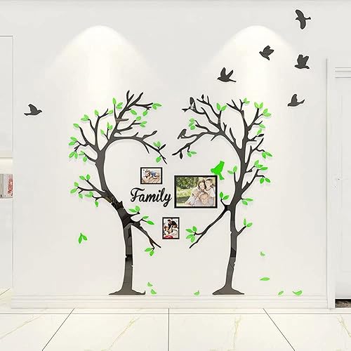 3D Adesivo Da Parete Amore Albero Creativo Acrilico Foglie Uccello Autoadesivi Adesivi Sfondo Decorazione Soggiorno Camera da Letto DIY Decorativo Adesivo Murale con Cornici per Foto (M:150cm*150cm) - Honorern
