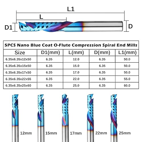 Gambo da 1/8 di Pollice 5 Pezzi Fresa in Metallo Duro a Spirale O Flauto Su e Giù per Compressione Punte per Router CNC, OC05A - Honorern