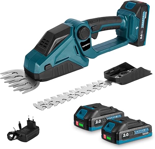 Tagliasiepi a batteria per tagliare, tagliare e tagliare arbusti, con batteria 2 x 2,0 Ah - Honorern