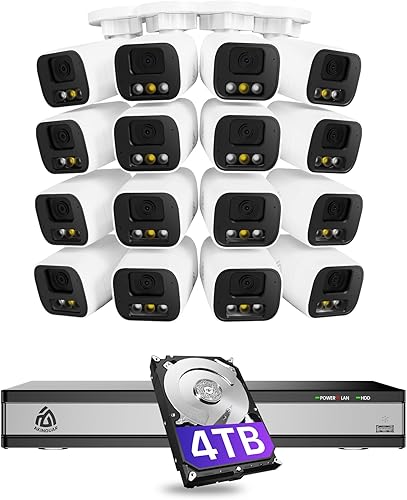 AKINGUAR 5MP PoE Kit Videosorveglianza Esterno, 4K NVR 16CH 4TB + 16x 5MP Telecamere, Rilevamento Intelligente di Uomo/Veicolo, Audio Bidirezionale, Visione Notturna a Colori 30m, Sirena Spotlight - Honorern