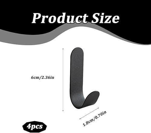 4 pezzi ganci in acciaio inossidabile a forma di J, ganci adesivi, grucce adesive, ganci autoadesivi, grucce adesive per bagno, cucina, porta, acciaio inossidabile, nero - Honorern