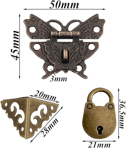 Serrature Anticate 2 Pezzi Lucchetto Forma di Farfalla Blocco Serratura Hasp Pad Serrature Stile Antico Serratura Antica Vintage Lucchetti con Metallo Angoli Paraspigoli Mini Lucchetti - Honorern
