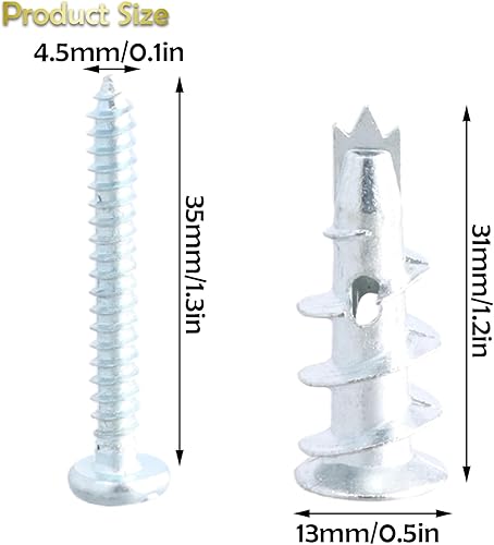60 Pezzi Tasselli per Cartongesso e Vite, Tasselli Autoperforanti in Metallo per Cartongesso con Viti, per Installazione su Cemento, Mattoni e Cartongesso - Honorern