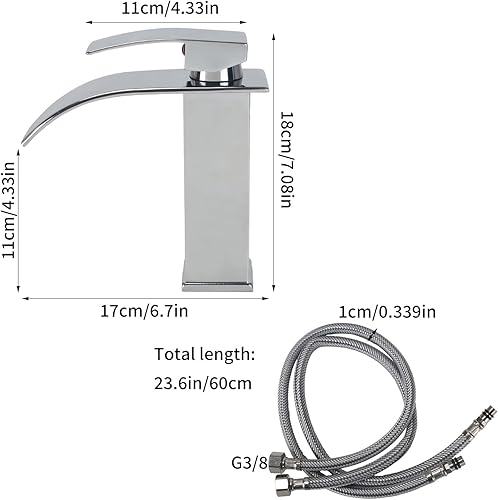 Rubinetto Bagno Lavabo Miscelatore Lavabo Bagno Rubinetto per Lavabo a Cascata Rubinetto Lavabo con Altezza del Beccuccio di 110 MM Miscelatore Monocomando con Finitura Cromata Argenteo - Honorern