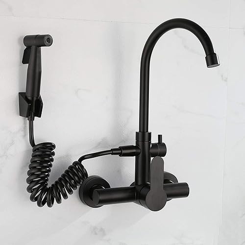 HomeLava Miscelatore da Cucina a Parete, Rubinetto a Muro Dorato, Tubo Rotante 23 cm, Girevole a 360 °, Design Retrò, Acciaio inossidabile 304, Spazzolato - Honorern