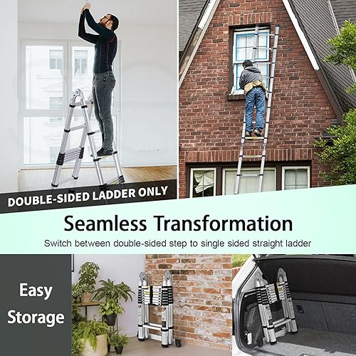 COOCHEER Scala Telescopica Pieghevole in Alluminio, 5m (2,5 + 2,5m), Portatile e Facile da Conservare, Carico Massimo 150kg, Ideale per Lavori in Altezza, Manutenzione Casa e Potatura Alberi - Honorern