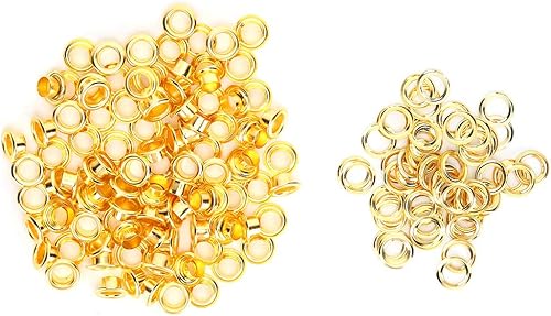 200 Set Scarpe Passacavo, 6mm Metallo Ottone Occhiello Kit Foro Cavo Rivetto Fai Da Te Fatti a Mano Ottone Oro Accessori in Pelle per Tessuto, Teloni, Pelle - Honorern