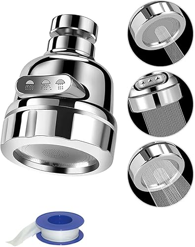 Rubinetto Lavandino Rompigetto Compatibilità Universale 3 Modalità Flusso Anti Schizzo e Risparmio Idrico, filtro acqua Cucina Bagno Aeratore Rubinetto Cucina Girevole 360°Guarnizioni eTeflon Inclusi. - Honorern