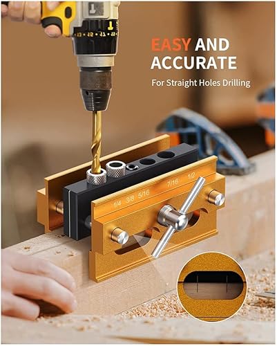 JUJNE Dima autocentrante per fori dritti, larghezza regolabile, set di localizzatore per la lavorazione del legno con 6 boccole guida trapano - Honorern