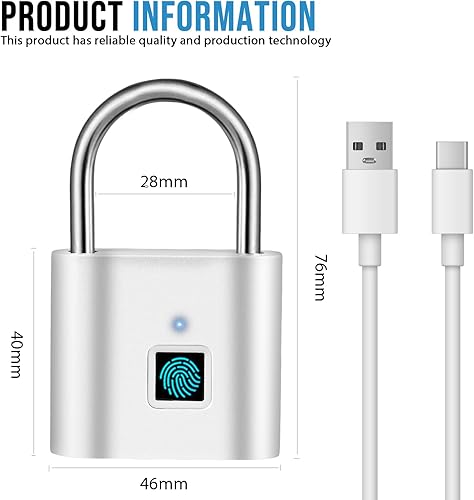 Serratura con impronte digitali: ricarica USB, serratura di impronte digitali, lucchetto senza chiave IP54 impermeabile lucchetto di impronte digitali, per ufficio palestra, bagagli giardino - Honorern