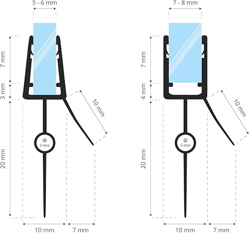 Guarnizione doccia, 50cm, per spessore vetro 5/6 mm, guarnizione dritta in PVC, UK22-06 - Honorern