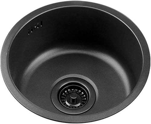 Lavello Rotondo, lavello Nero in Acciaio Inox 304, 30/35/42 cm, Piccolo lavello da Bar, Vasca Singola(42cm) - Honorern