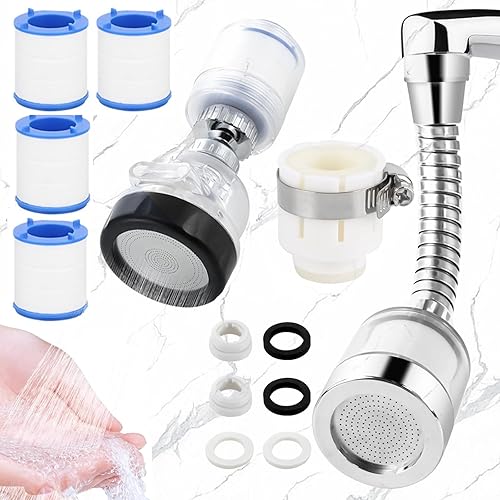 2 Pezzi Filtro Acqua Rubinetto, Filtro Anticalcare Rubinetto, Filtro Per Rubinetto, 360° Rotante Filtro Acqua Rubinetto con 4 Elemento Filtrante Sostituibile Per Lavello, Cucina, Bagno - Honorern