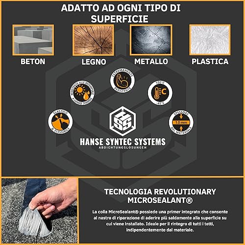 Nastro per riparazioni di tetti | Tecnologia MicroSealant | efficace, durevole e applicabile a tutti | Nastro autoadesivo (5 cm di larghezza / 5 m di lunghezza, Nero) - Honorern