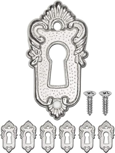 6 targhette per chiavi antiche, rosette, design vintage, 45 x 23 mm, argento - Honorern