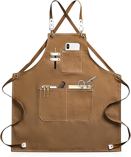 Grembiule da Lavoro Uomo in Tela, 68 * 78cm Grembiule da saldatura con Tasche per Attrezzi, Grembiule Donna/Uomo Durevole di Tela per Giardino,Cucina,Garage(Marrone) - Honorern