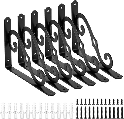 Supporto per mensola, 250 x 200 mm, decorativo, da parete, per carichi pesanti, in metallo, angolo di 90°, con viti, nero (6 PCS) - Honorern