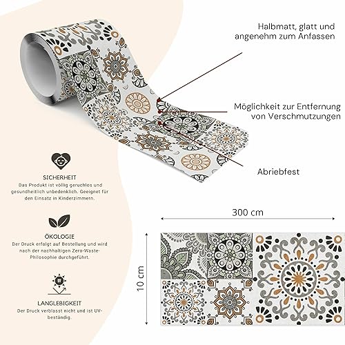 Bordo autoadesivo – Bordo da parete – Decorazione da parete – Decorazione da parete per pareti, mobili, soffitti, carta da parati, rivestimenti murali, porte – Motivo marocchino – Larghezza - Honorern