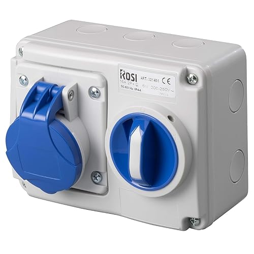 Presa interbloccata orizzontale con sezionatore interruttore, con fondo, 220V - 230V, 3 poli 2P+T, 32A, IP54 - Rosi 14.3234B6 - Honorern