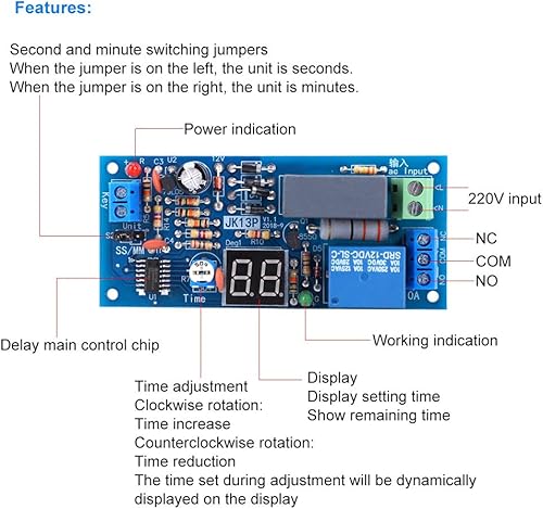 AC 220V 1.0W Modulo relè Temporizzato Ritardato Temporizzazione Controllabile Ritardo Disabilita Interruttore Modulo relè Temporizzato 1-99 Secondi o 1-99 Minuti, Tubo Digitale - Honorern
