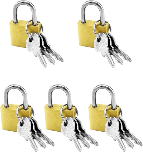 QWORK® 5 Pezzi Mini lucchetto con chiave, lucchetto piccolo in ottone, per valigie, armadietti, bagagli, borse da viaggio, zaino, 20 mm - Honorern