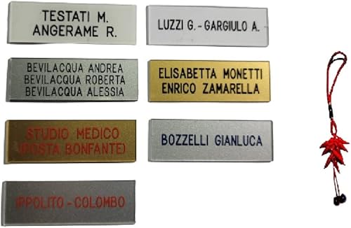 TARGA TARGHETTA citofono 3 RIGHI 1,5x5,5 cm spesso 1mm circa PLASTICA scegli colori INCISIONE COMPRESA stampatello FUORIPORTA 1 portachiavi AMULETI - Honorern