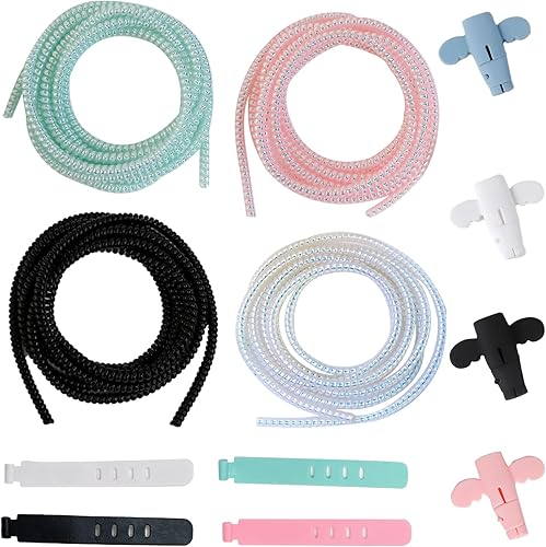4 Pezzi Raccogli Cavi Spiralato, Flessibile Spirale Cavi Elettrici, 1.4M Guaina Passacavi, Copricavi con 4 Proteggi Cavo Cellulare e 4 Fascette Cavi, Spirale Avvolgicavo per il Cavo USB C - Honorern
