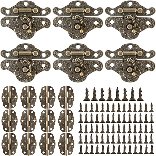 Set di 6 cerniere antiche per scatole di gioielli, cerniere e chiusure per scatole di legno antico goffratura decorativa Hasp serratura per decorazione di case in legno cerniere in stile europeo - Honorern