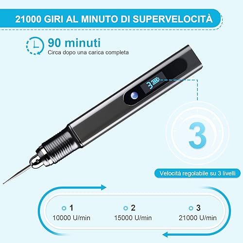 Penna per incisione con 30 punte, penna da incisione ricaricabile via USB mini macchine da intaglio professionali strumento rotante portatile fai-da-te per gioielli, legno, vetro, metallo, plastica - Honorern