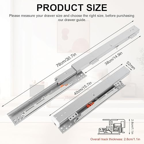 Guide per montaggio a pavimento, 1 paio di 400 mm guide per cassetti, capacità di carico di 40 kg, guide per cassetti autoassorbenti con ammortizzazione - Honorern
